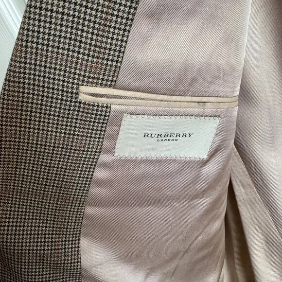 Burberry London Kensington Brown Houndstooth Check Wool Sport Coat Jacket 42 R